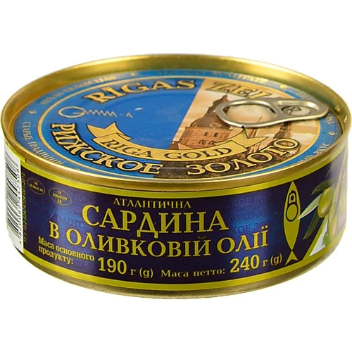 Сардина атлантична в оливковій олії Рижское золото з/б 240г