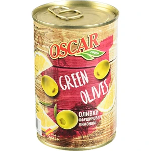 Оливки Oscar зелені фаршировані лимоном ж/б 300г/314мл