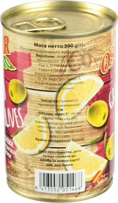 Оливки Oscar зелені фаршировані лимоном ж/б 300г/314мл