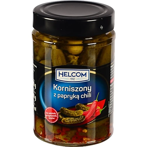 Корнішони Helcom 327мл з перцем чилі