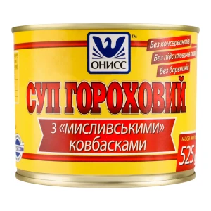 Суп гороховий з Мисливськими ковбасками Онисс з/б 525г