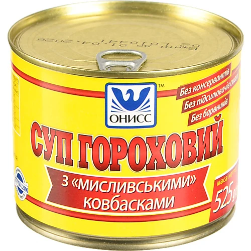 Суп гороховий з Мисливськими ковбасками Онисс з/б 525г