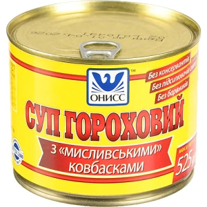 Суп гороховий з Мисливськими ковбасками Онисс з/б 525г