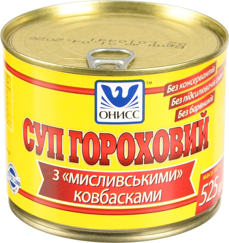 Суп гороховий з Мисливськими ковбасками Онисс з/б 525г