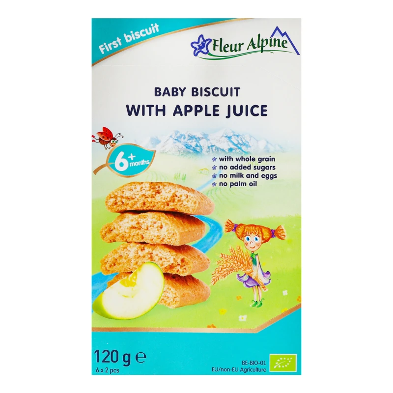 Печиво для дітей від 6міс З яблучним соком Fleur Alpine к/у 6х20г