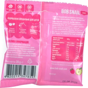 Снек фруктово-ягідний для дітей від 12міс Apple-raspberry Baby Bob Snail м/у 20г