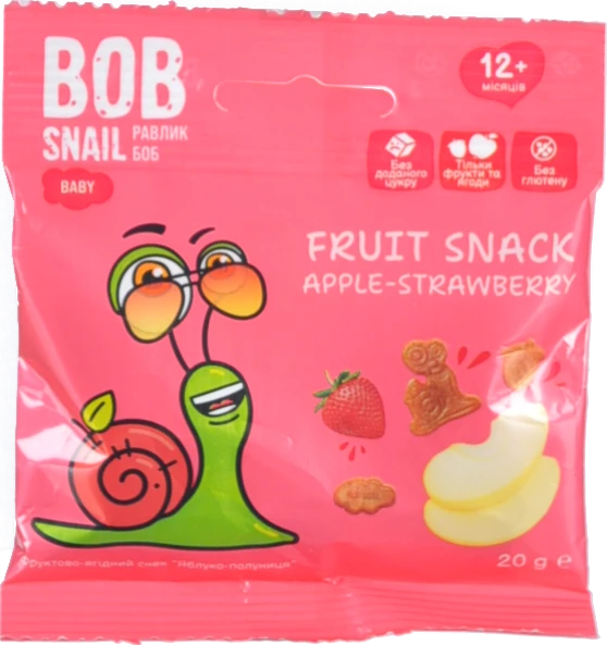 Снек фруктово-ягідний для дітей від 12міс Apple-strawberry Baby Bob Snail м/у 20г