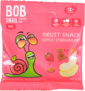 Снек фруктово-ягідний для дітей від 12міс Apple-strawberry Baby Bob Snail м/у 20г