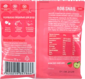Снек фруктово-ягідний для дітей від 12міс Apple-strawberry Baby Bob Snail м/у 20г