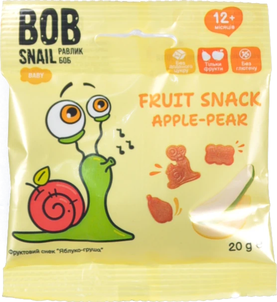 Фруктовий снек для дітей від 12 міс Apple-pear Baby Bob Snail м/у 20г