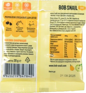 Фруктовий снек для дітей від 12 міс Apple-pear Baby Bob Snail м/у 20г