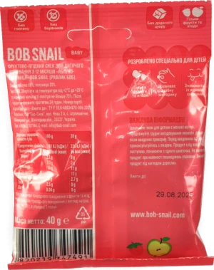 Снек фруктово-ягідний для дітей від 12міс Apple-strawberry Baby Bob Snail м/у 40г