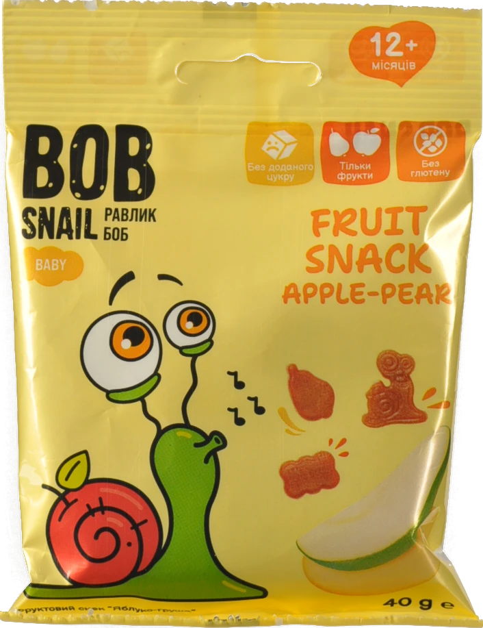 Снек фруктовий для дітей від 12міс Apple-pear Baby Bob Snail м/у 40г