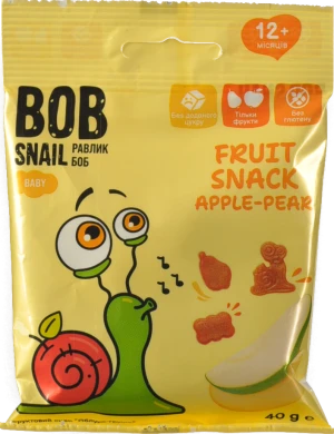 Снек фруктовий для дітей від 12міс Apple-pear Baby Bob Snail м/у 40г