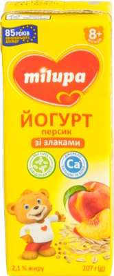 Йогурт Мілупа 207г 2.1% персик злаки