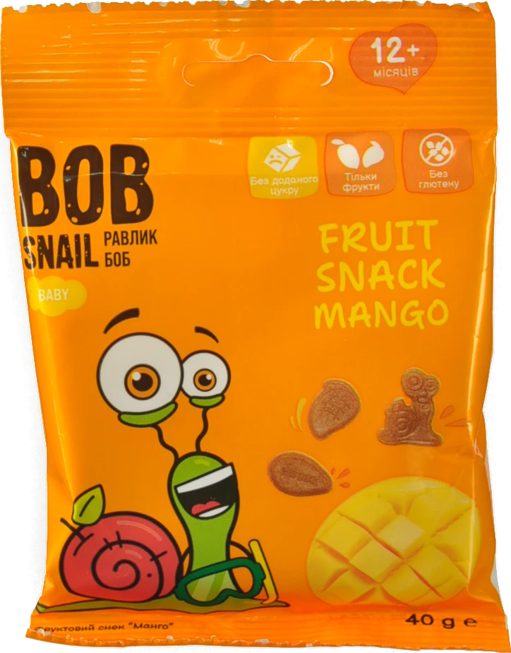 Снек фруктовий для дітей від 12міс Mango Baby Bob Snail м/у 40г