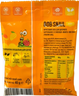 Снек фруктовий для дітей від 12міс Mango Baby Bob Snail м/у 40г
