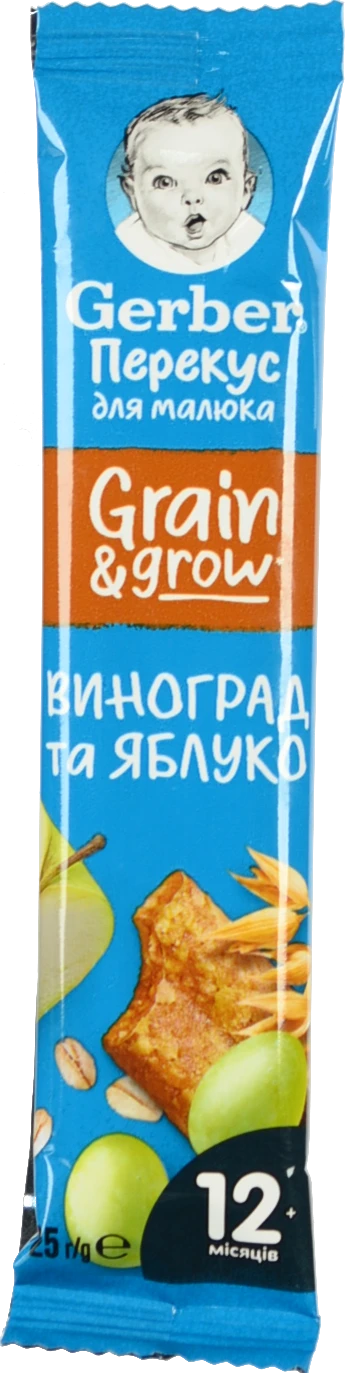 Батончик для дітей від 12міс фруктово-злаковий Виноград та яблуко Gerber м/у 25г