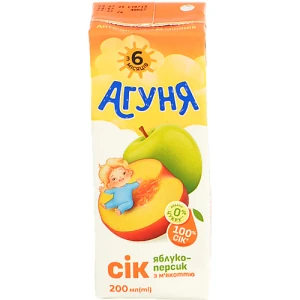 Сік Агуня 0.2л яблуко персик з мякотью