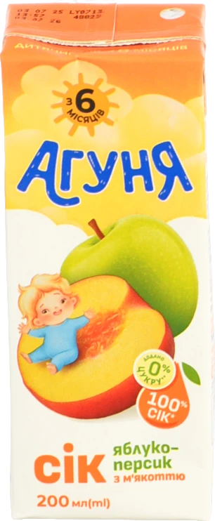 Сік Агуня 0.2л яблуко персик з мякотью