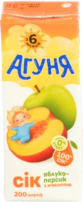 Сік Агуня 0.2л яблуко персик з мякотью