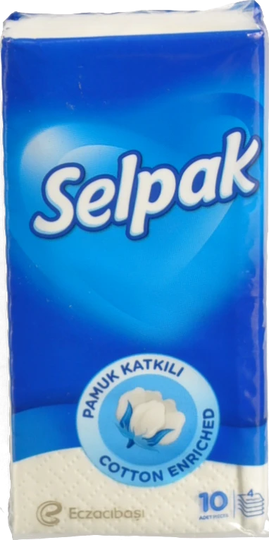 Хусточки паперові 21.5х21.5см 4-х шарові Selpak 10шт