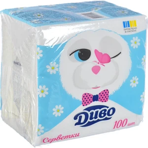 Серветки паперові одношарові білі 33х33см Диво 100шт