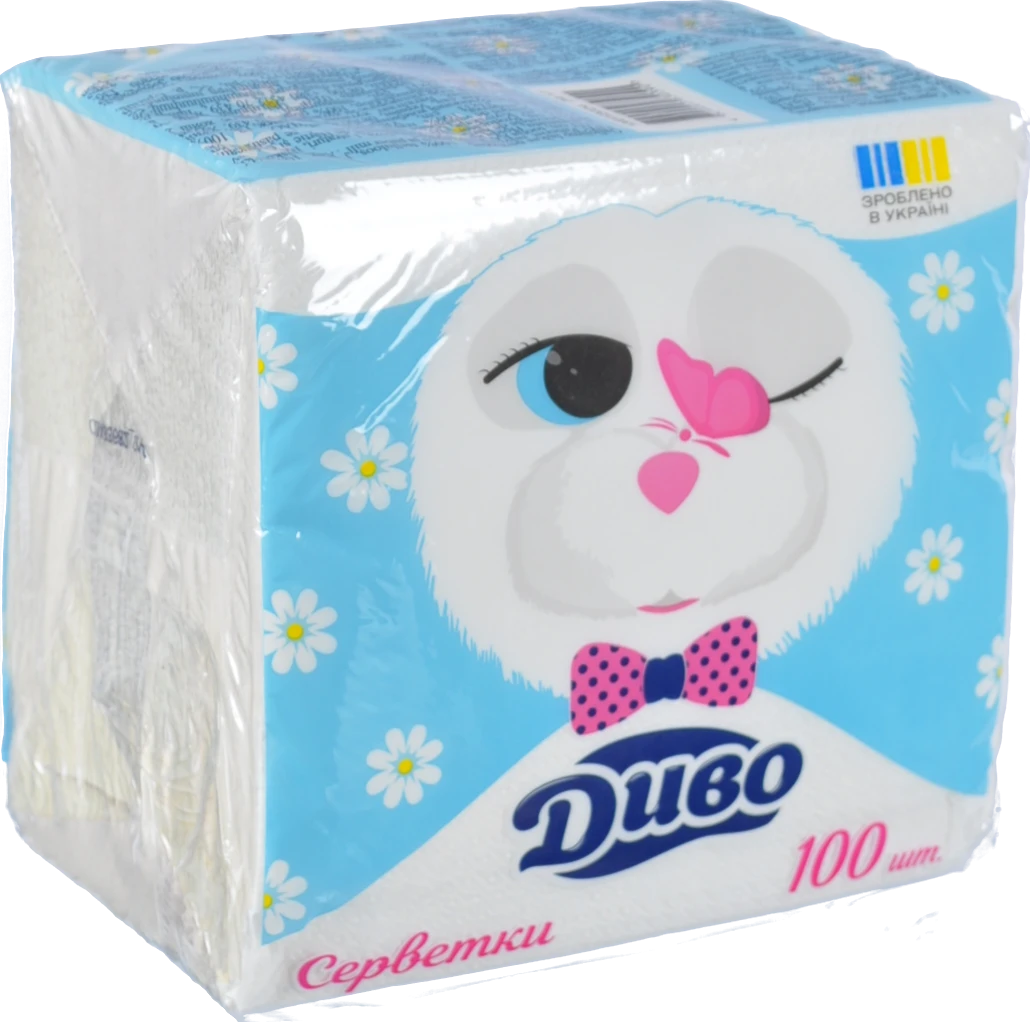 Серветки паперові одношарові білі 33х33см Диво 100шт