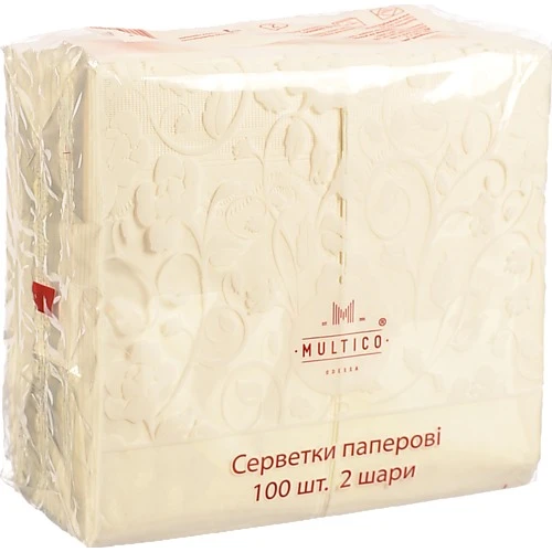 Серветки Multico 33Х33 100шт 2шаровi білі прямокутник