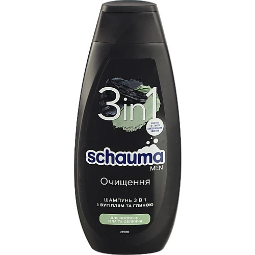 Шампунь для волосся для чоловіків 3в1 Charcoal+Clay Schauma 400мл
