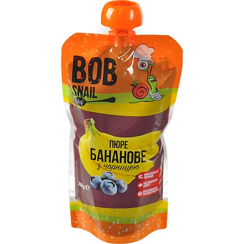 Пюре фруктово-ягідне Банан-чорниця Bob Snail д/п 250г
