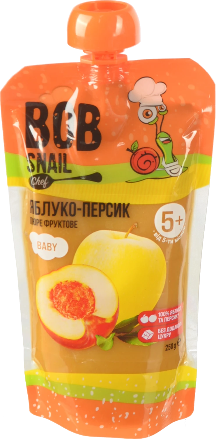Пюре для дітей від 5міс фруктове Яблуко-персик Baby Bob Snail д/п 250г