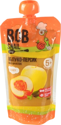 Пюре для дітей від 5міс фруктове Яблуко-персик Baby Bob Snail д/п 250г