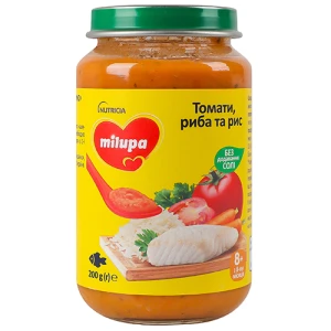 Пюре Milupa 200г овочеве рибне томати риба рис 8м