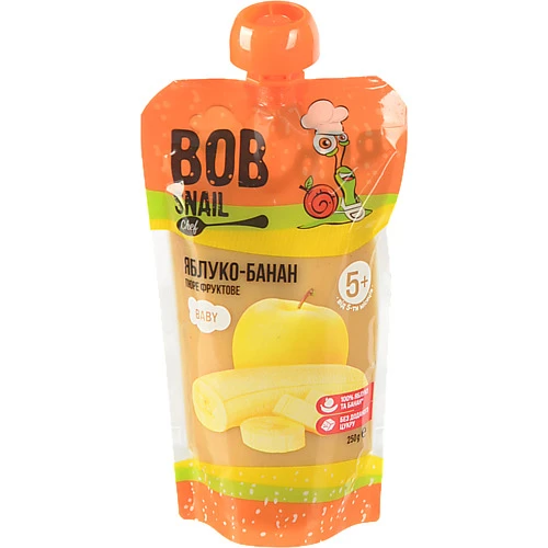 Пюре для дітей від 5міс фруктове Яблуко-банан Baby Bob Snail д/п 250г