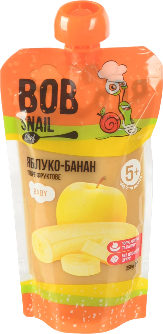 Пюре для дітей від 5міс фруктове Яблуко-банан Baby Bob Snail д/п 250г