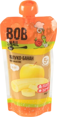 Пюре для дітей від 5міс фруктове Яблуко-банан Baby Bob Snail д/п 250г