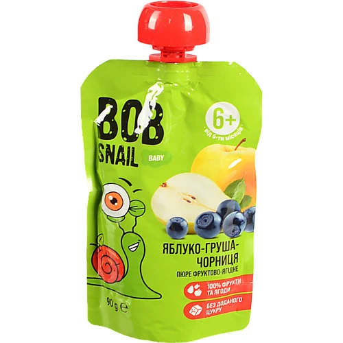 Пюре Равлик Боб 90г яблуко груша чорниця