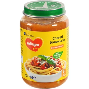 Пюре Milupa 200г овочеве з макаронами та яловичиною спагеті болоньєзе від 8 місяців