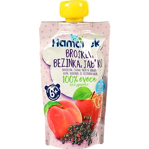 Пюре для дітей від 6міс фруктово-ягідне Яблуко з персиком та бузиною Hamanek д/п 100г