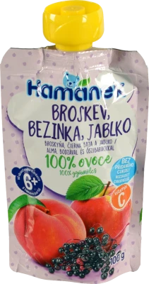 Пюре для дітей від 6міс фруктово-ягідне Яблуко з персиком та бузиною Hamanek д/п 100г