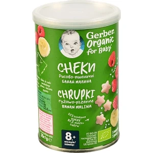 Снеки для дітей від 8міс пшеничні з бананами та малиною Organic Gerber тубус 35г