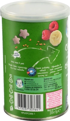 Снеки для дітей від 8міс пшеничні з бананами та малиною Organic Gerber тубус 35г