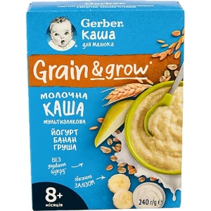 Каша молочна для дітей від 8міс мультизлакова з йогуртом бананом та грушею Gerber к/у 240г