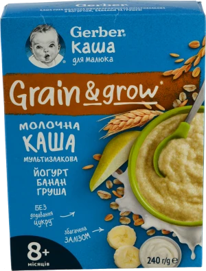 Каша молочна для дітей від 8міс мультизлакова з йогуртом бананом та грушею Gerber к/у 240г