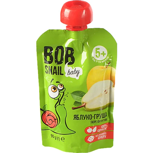 Пюре для дітей від 5міс фруктове Яблуко-груша Baby Bob Snail д/п 90г