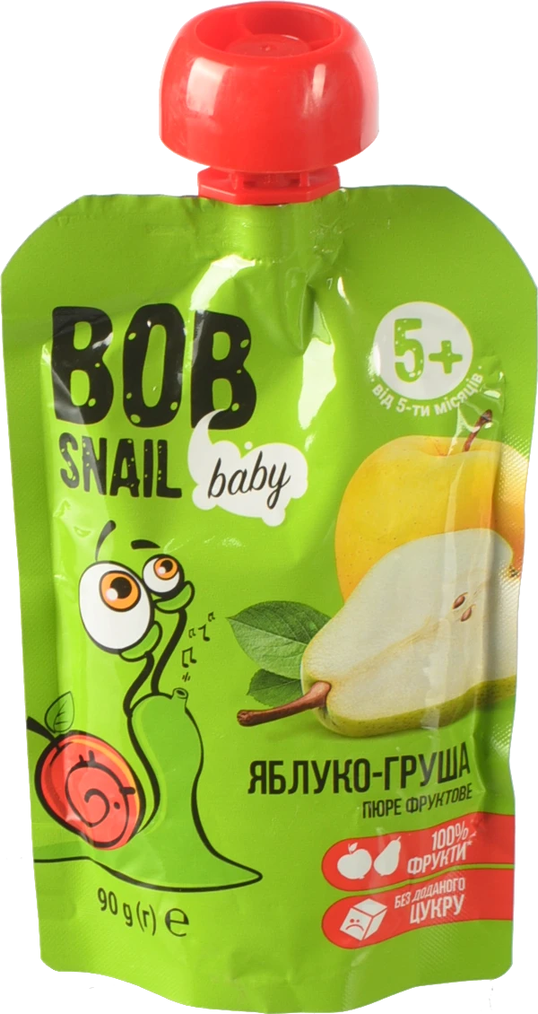 Пюре для дітей від 5міс фруктове Яблуко-груша Baby Bob Snail д/п 90г
