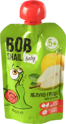 Пюре для дітей від 5міс фруктове Яблуко-груша Baby Bob Snail д/п 90г