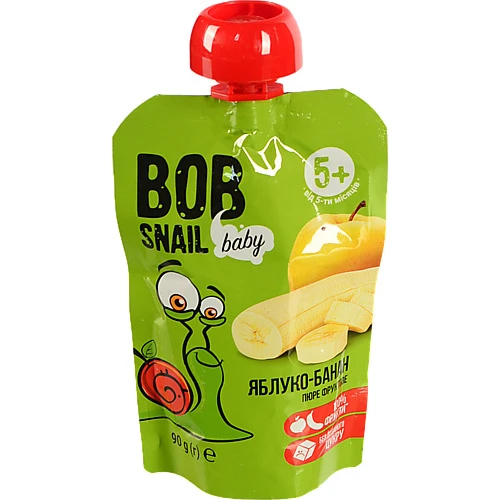 Пюре для дітей від 5міс фруктове Яблуко-банан Baby Bob Snail д/п 90г