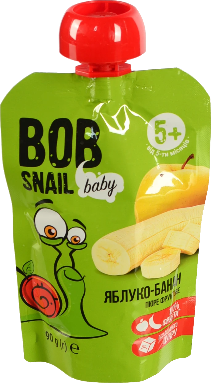 Пюре для дітей від 5міс фруктове Яблуко-банан Baby Bob Snail д/п 90г
